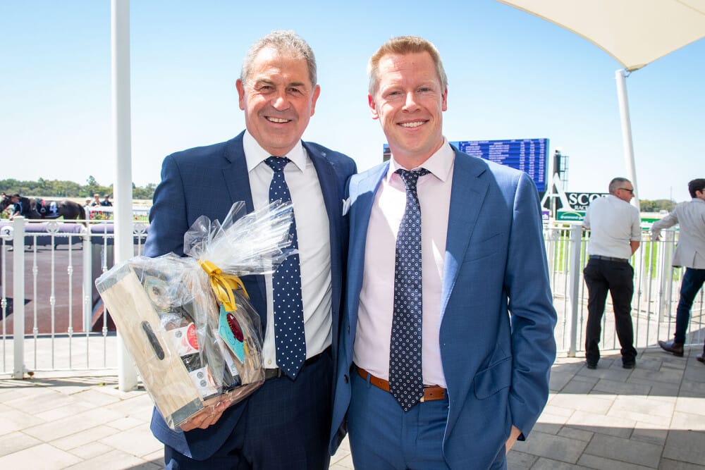 RWWA's Ian Edwards (right) with racecaller Darren McAulley