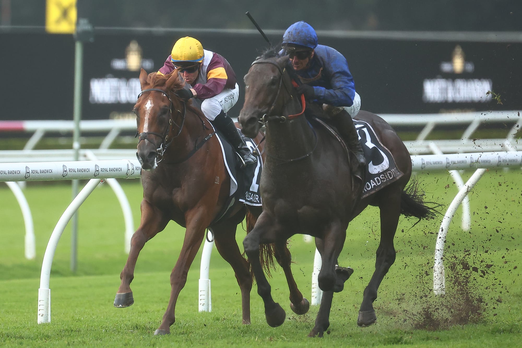 Broadsiding winning the Group 1 Champagne Stakes